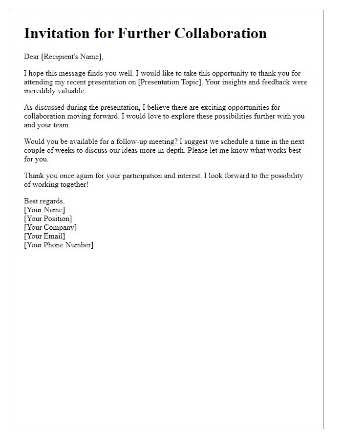 Letter template of invitation for further collaboration post-presentation