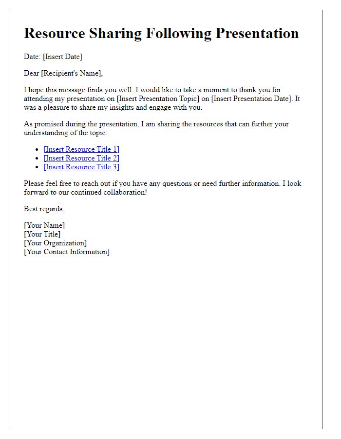 Letter template of resource sharing following the presentation