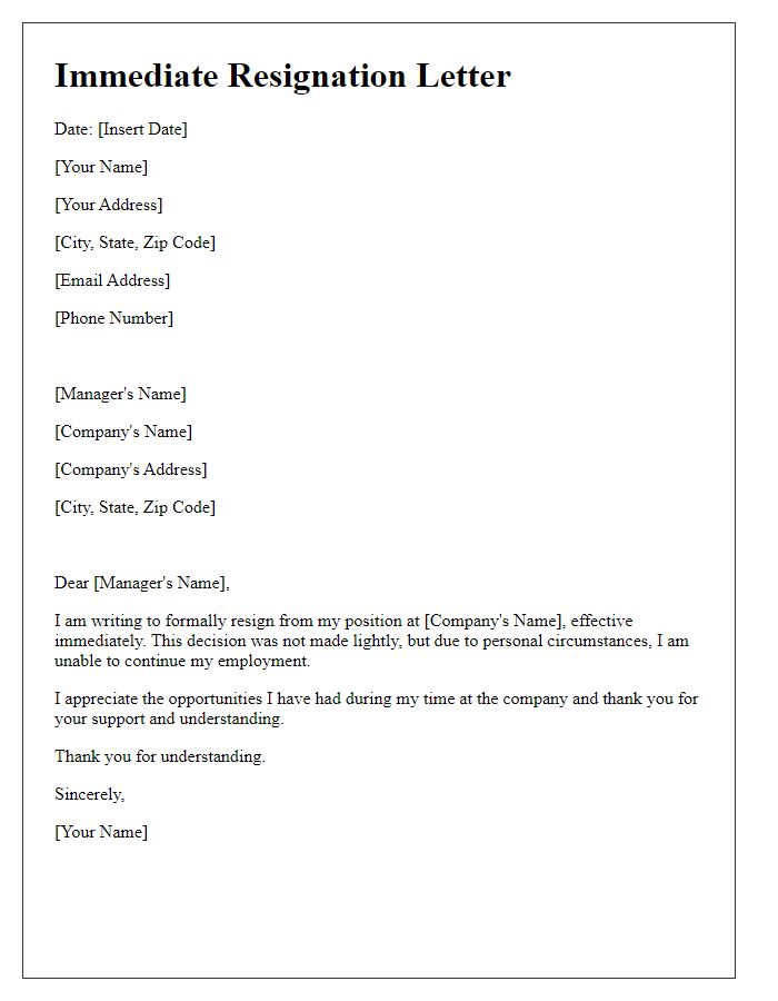 Letter template of immediate resignation from retail job