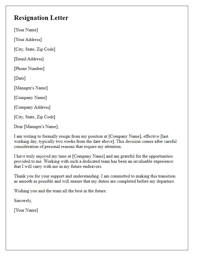 Letter template of resignation for personal reasons in retail