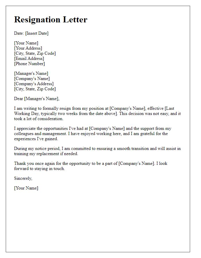 Letter template of retail resignation with notice period