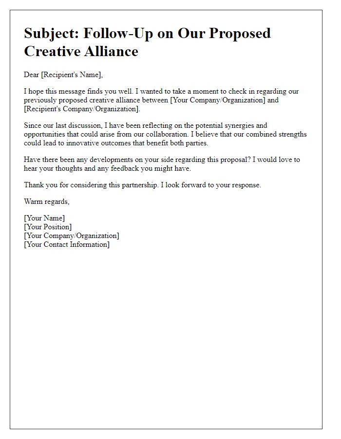 Letter template of check-in on previously proposed creative alliance