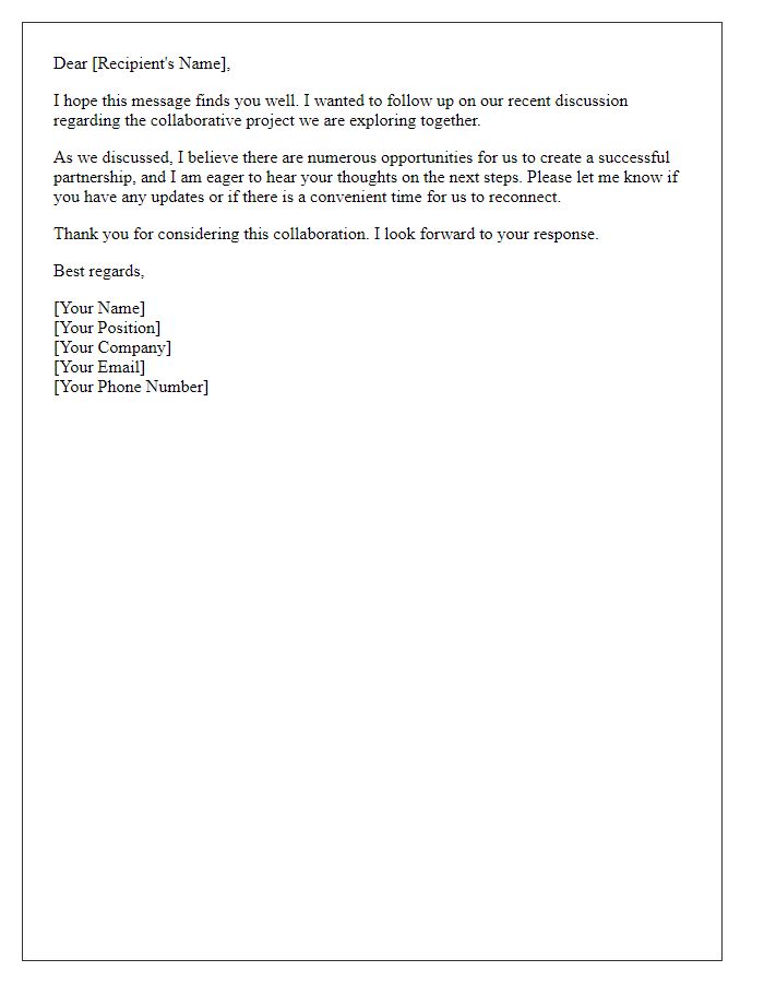 Letter template of follow-up on collaborative project discussion