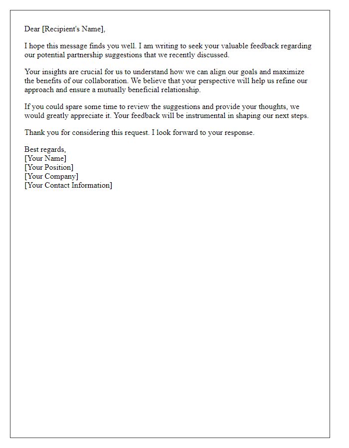 Letter template of request for feedback on partnership suggestions