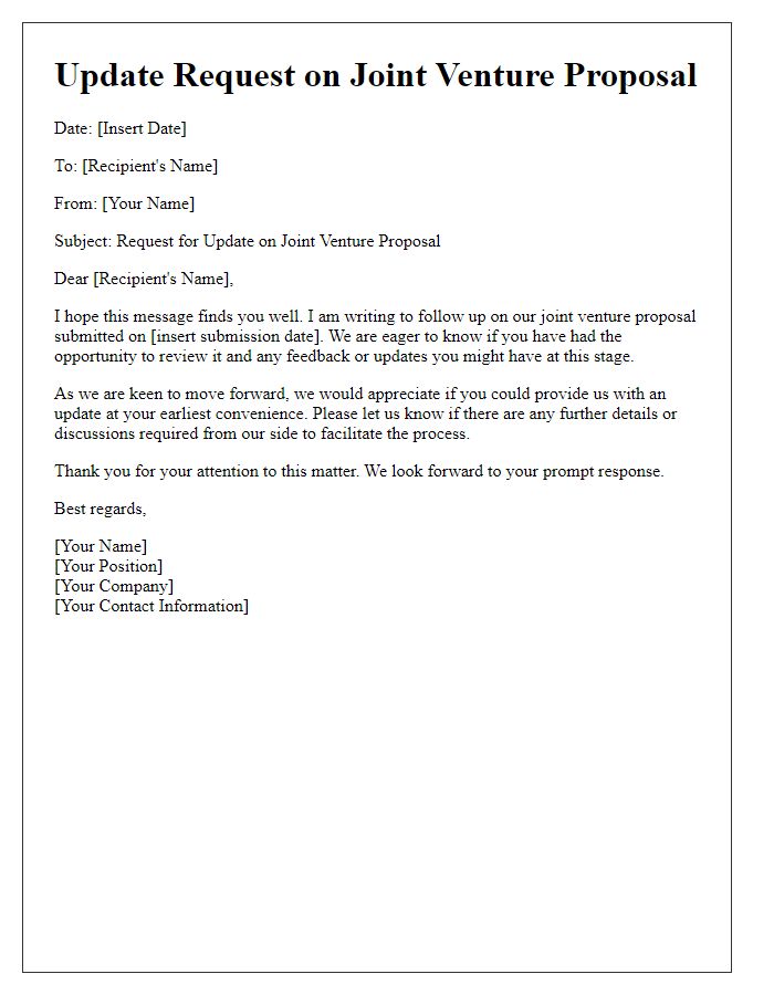 Letter template of update request on joint venture proposal