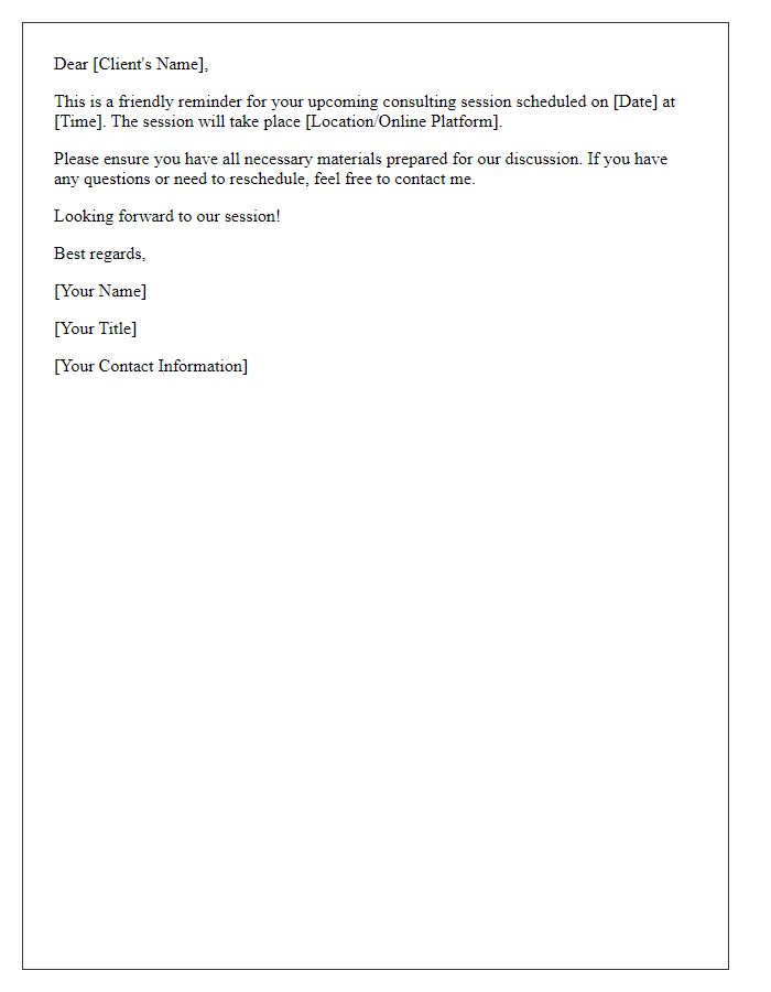 Letter template of appointment reminder for a consulting session