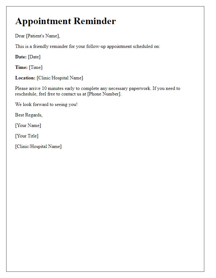 Letter template of appointment reminder for a follow-up visit