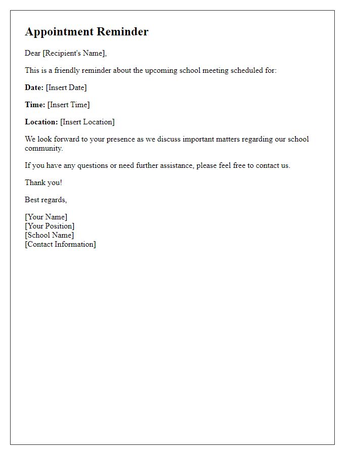 Letter template of appointment reminder for a school meeting