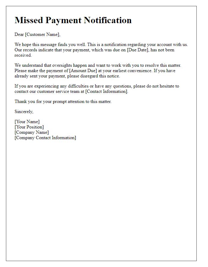 Letter template of missed payment notification