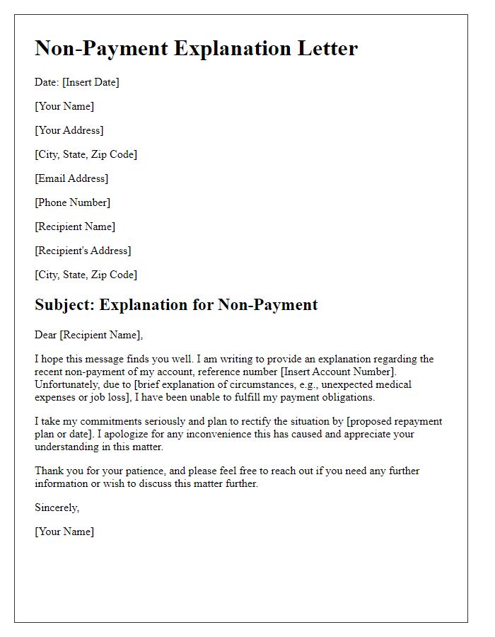 Letter template of non-payment explanation