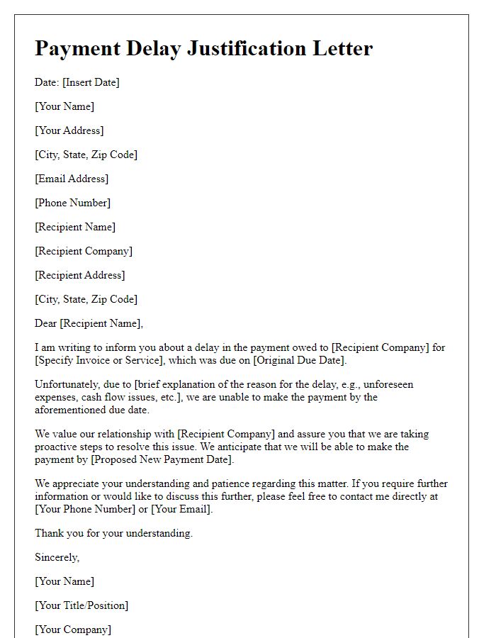 Letter template of payment delay justification