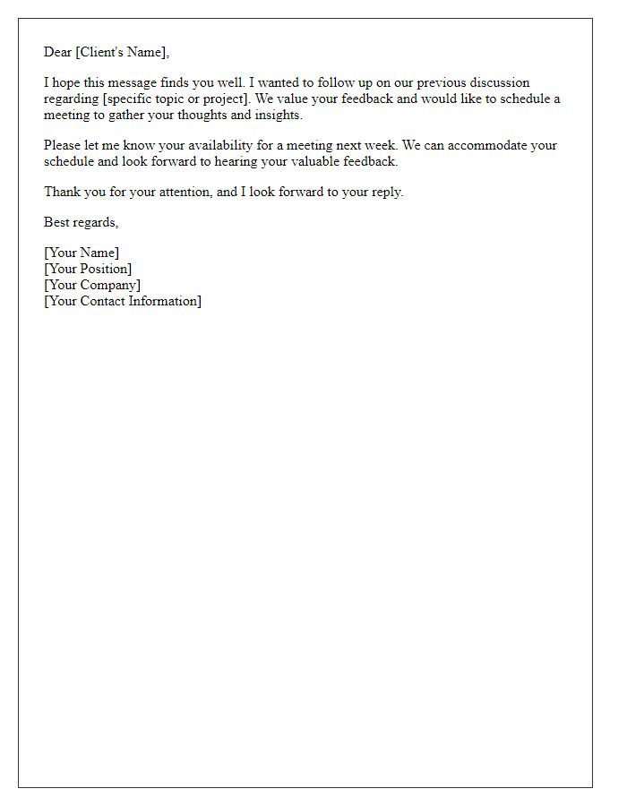 Letter template of follow-up meeting reminder for client feedback