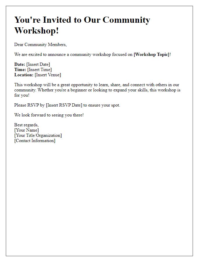 Letter template of announcement for community workshop