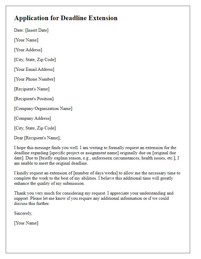 Letter template of professional deadline extension application
