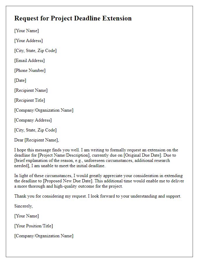 Letter template of request for project deadline extension
