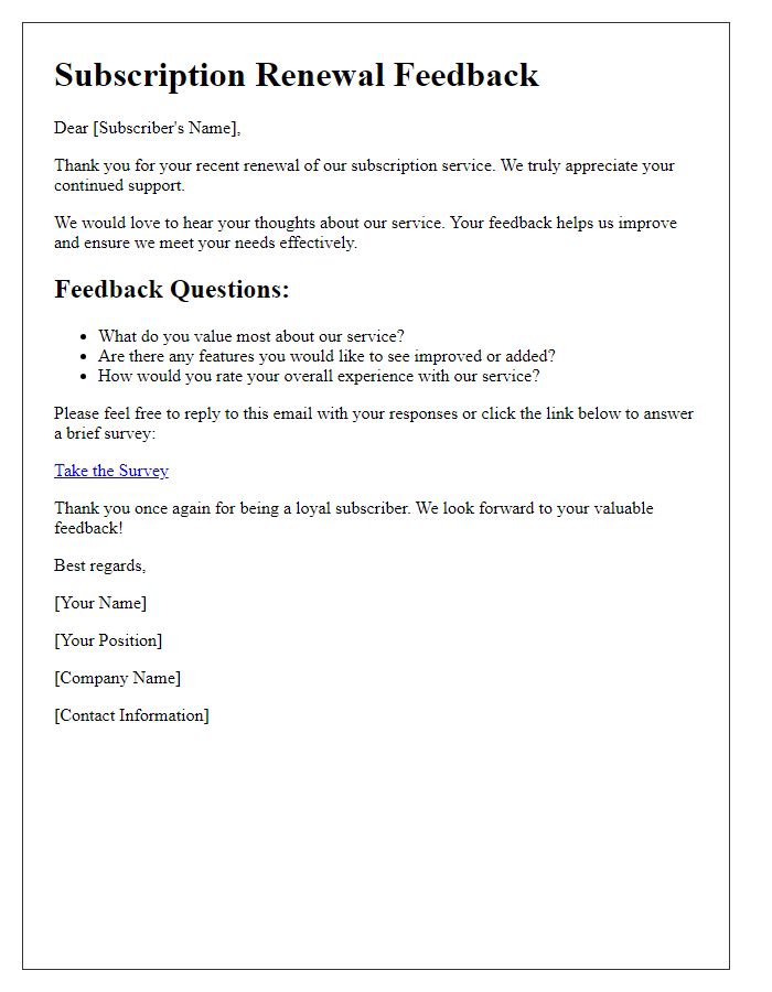 Letter template of subscription service renewal feedback