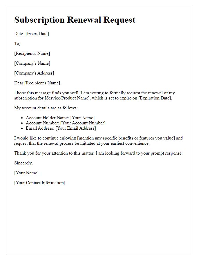 Letter template of subscription service renewal request