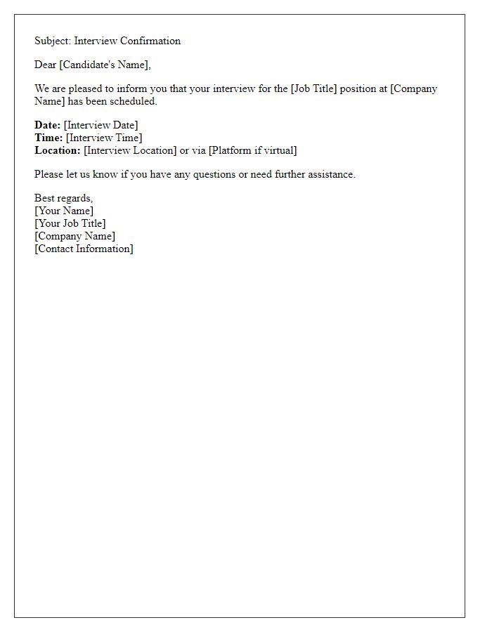 Letter template of interview confirmation email