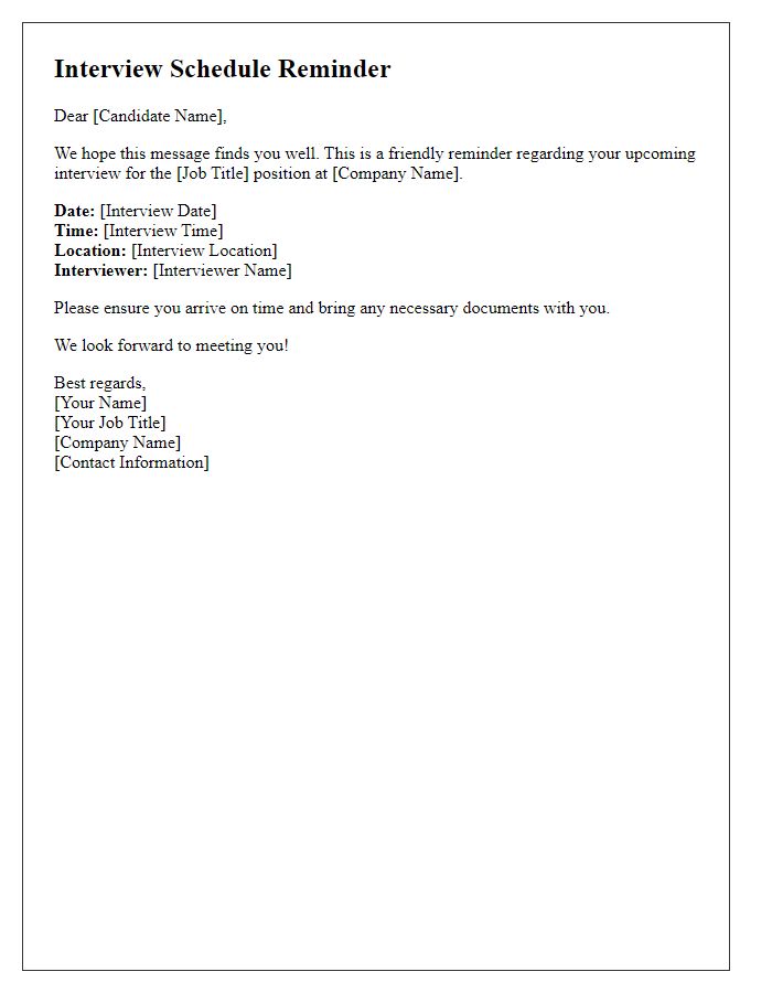 Letter template of interview schedule reminder