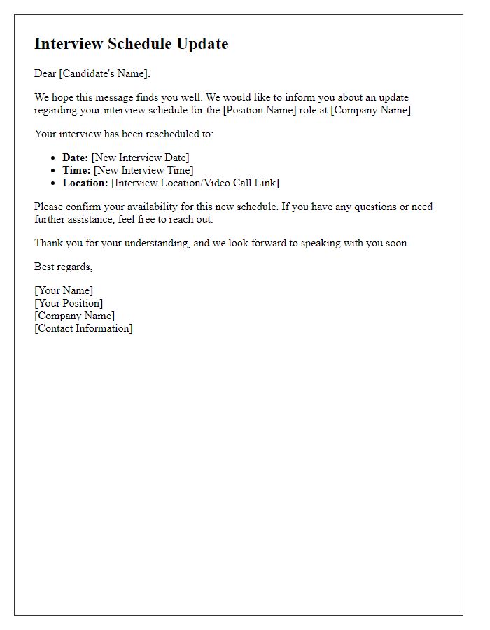 Letter template of interview schedule update