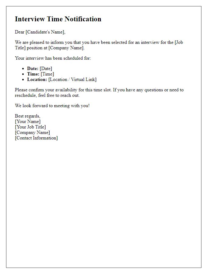 Letter template of interview time notification