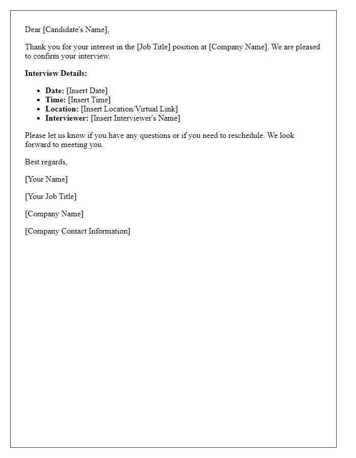 Letter template of interview timetable confirmation