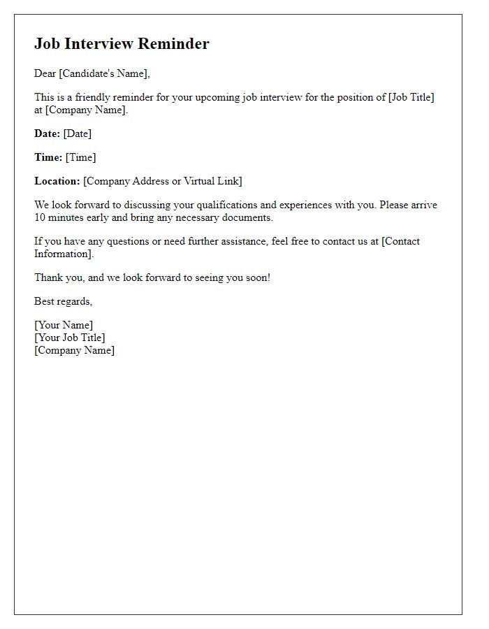 Letter template of job interview reminder notice