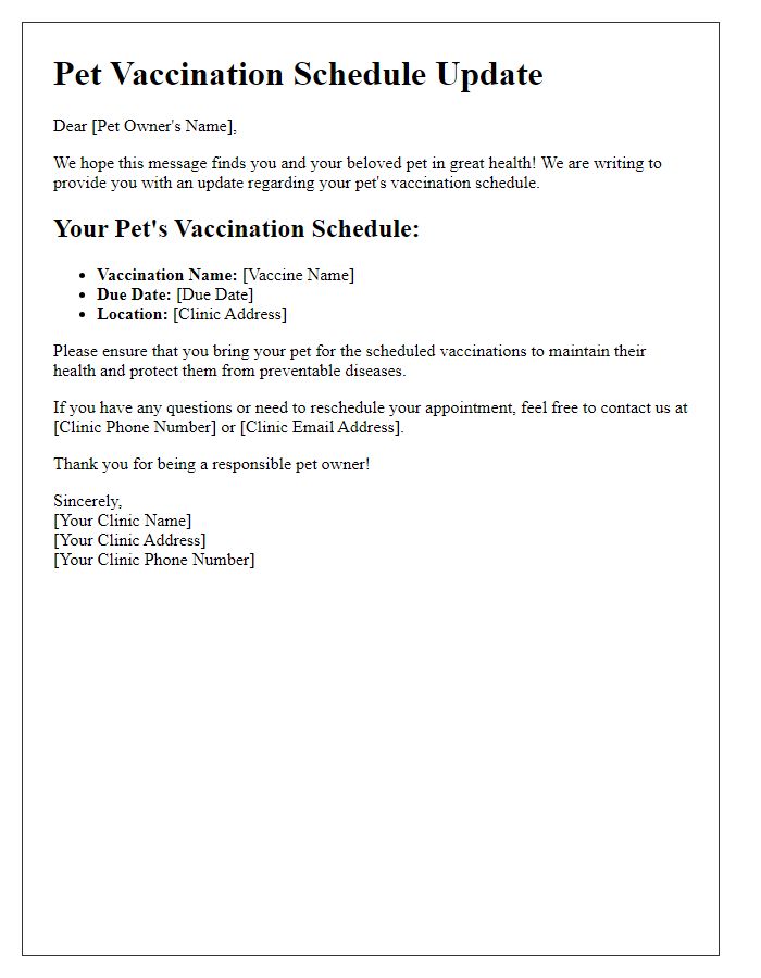 Letter template of pet vaccination schedule update