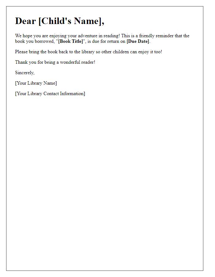 Letter template of book return notification for children