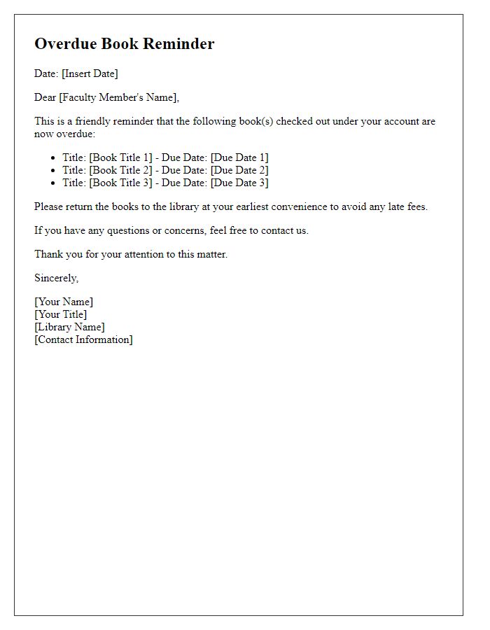 Letter template of overdue book reminder for faculty