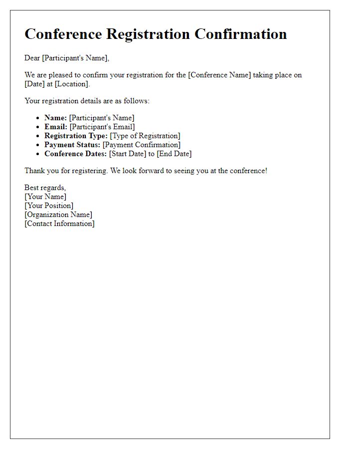 Letter template of confirmation for conference registration