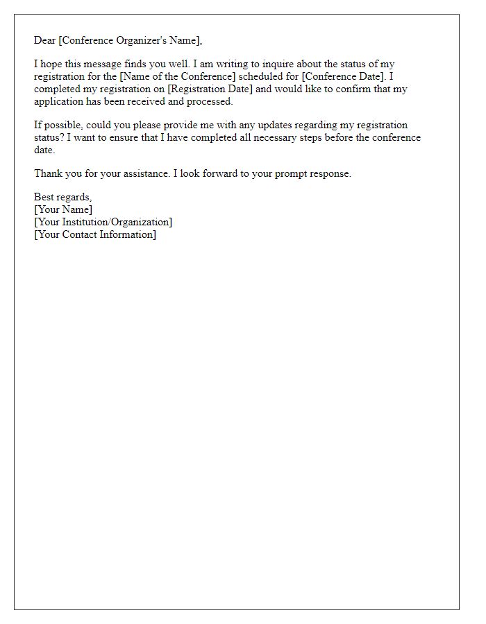 Letter template of inquiry regarding conference registration status