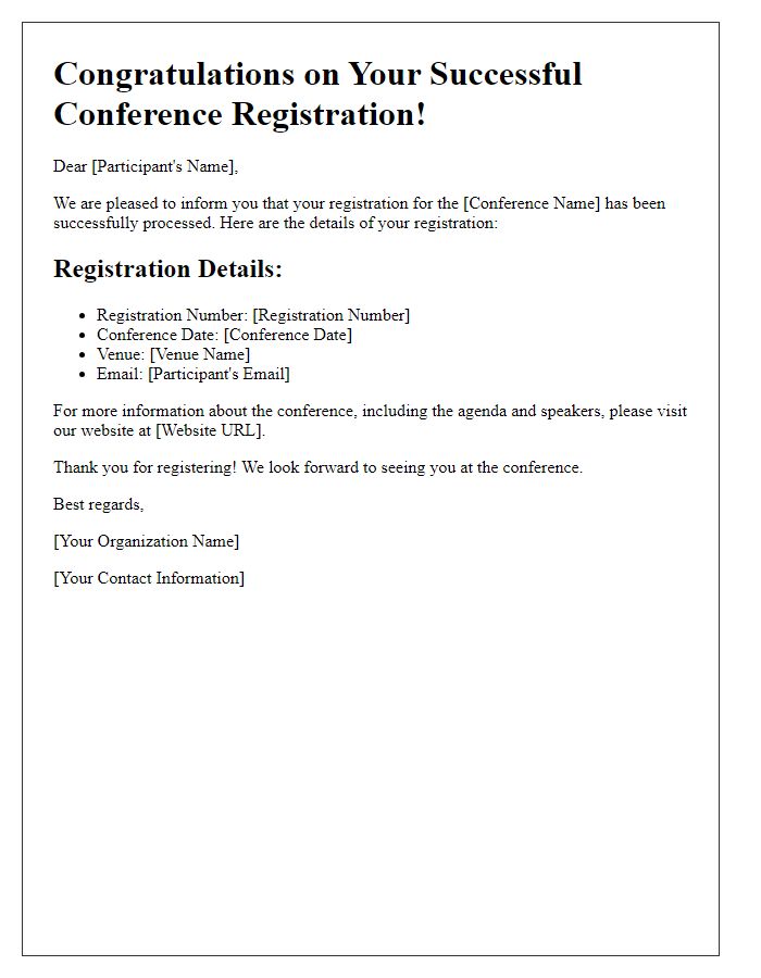 Letter template of successful conference registration notification