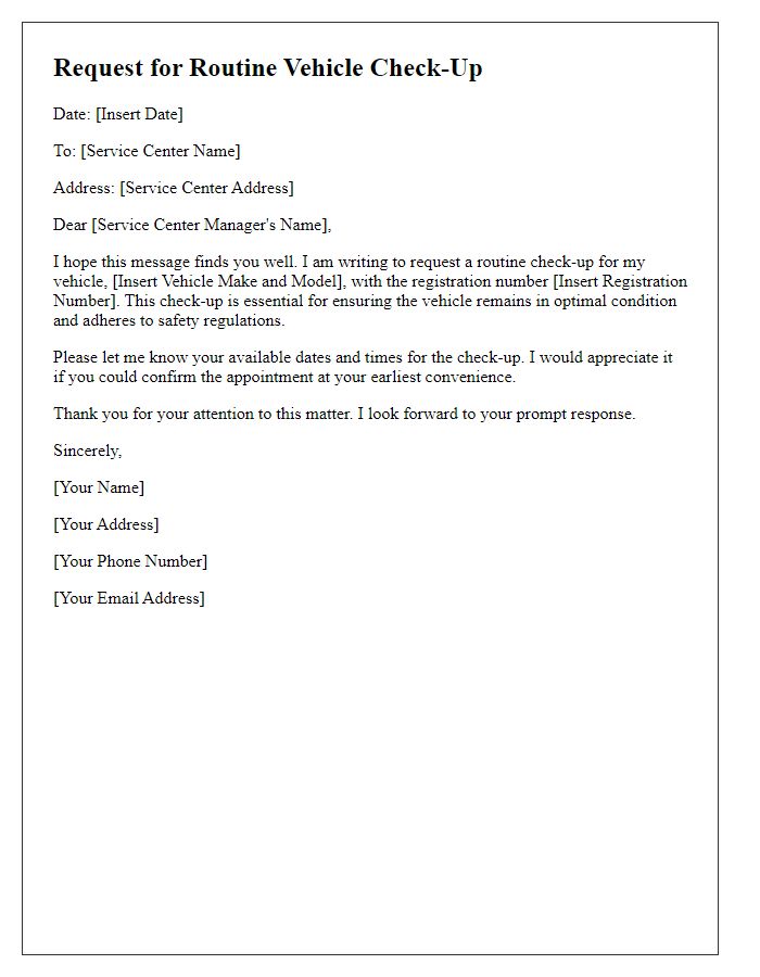 Letter template of routine vehicle check-up request