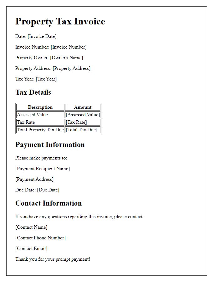 Letter template of property tax invoice