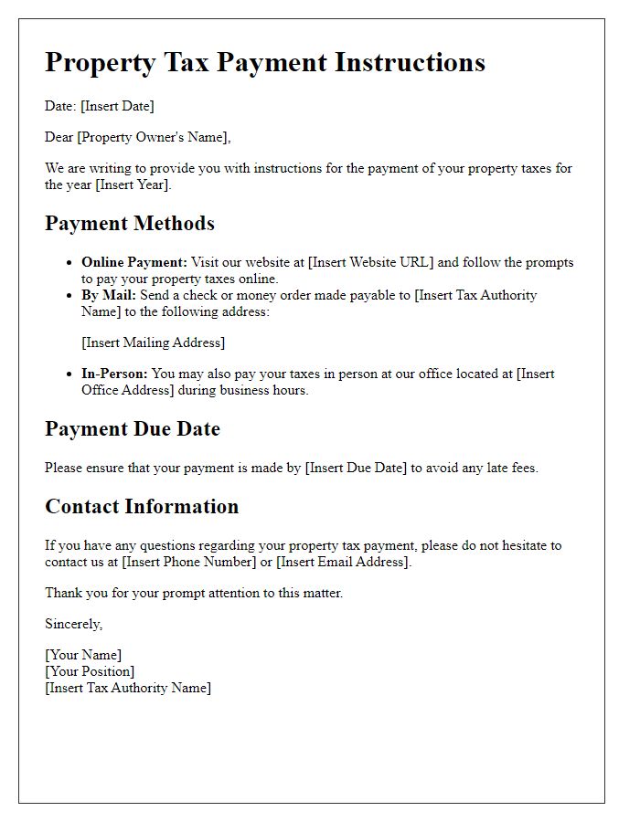 Letter template of property tax payment instructions