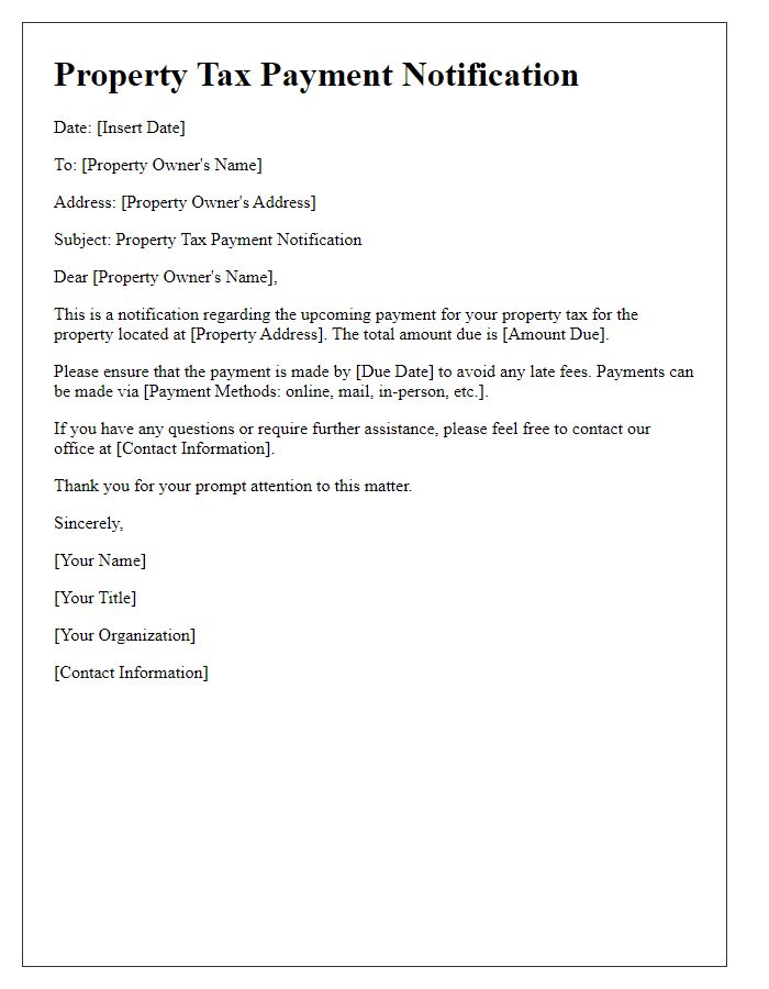 Letter template of property tax payment notification