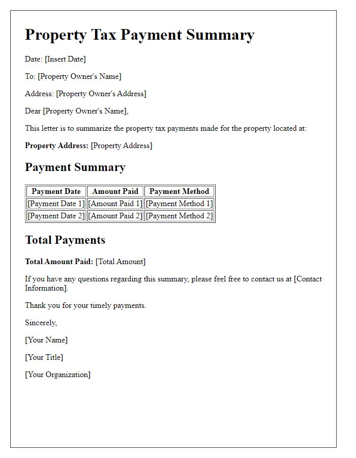 Letter template of property tax payment summary