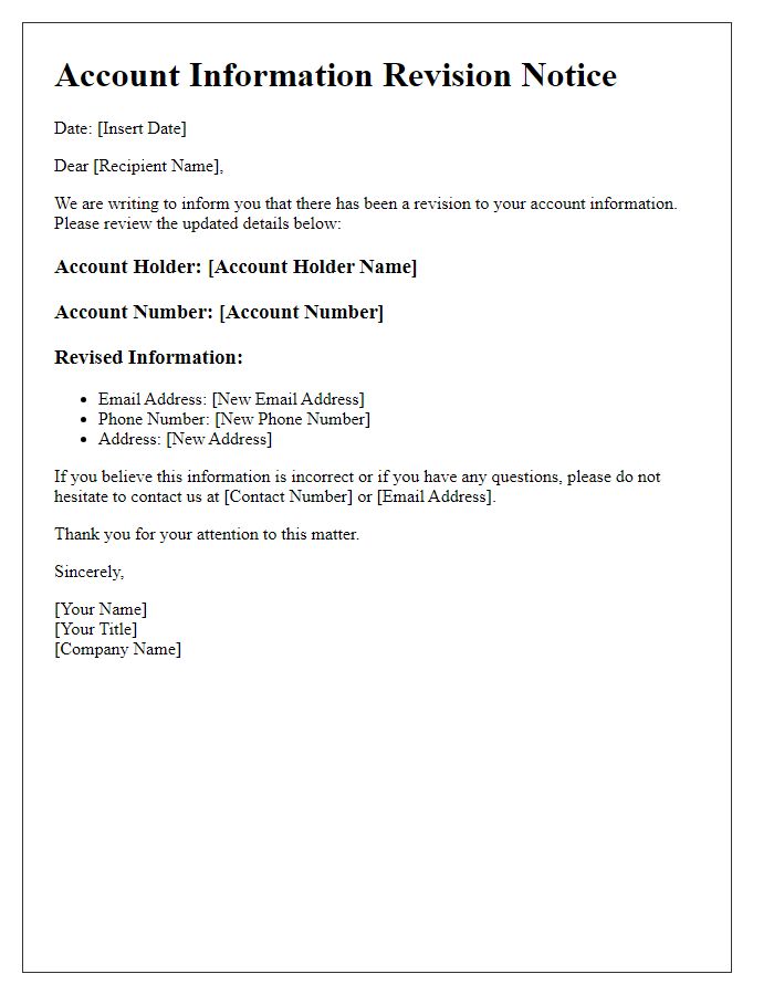 Letter template of account information revision notice