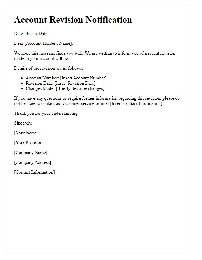 Letter template of account revision notification