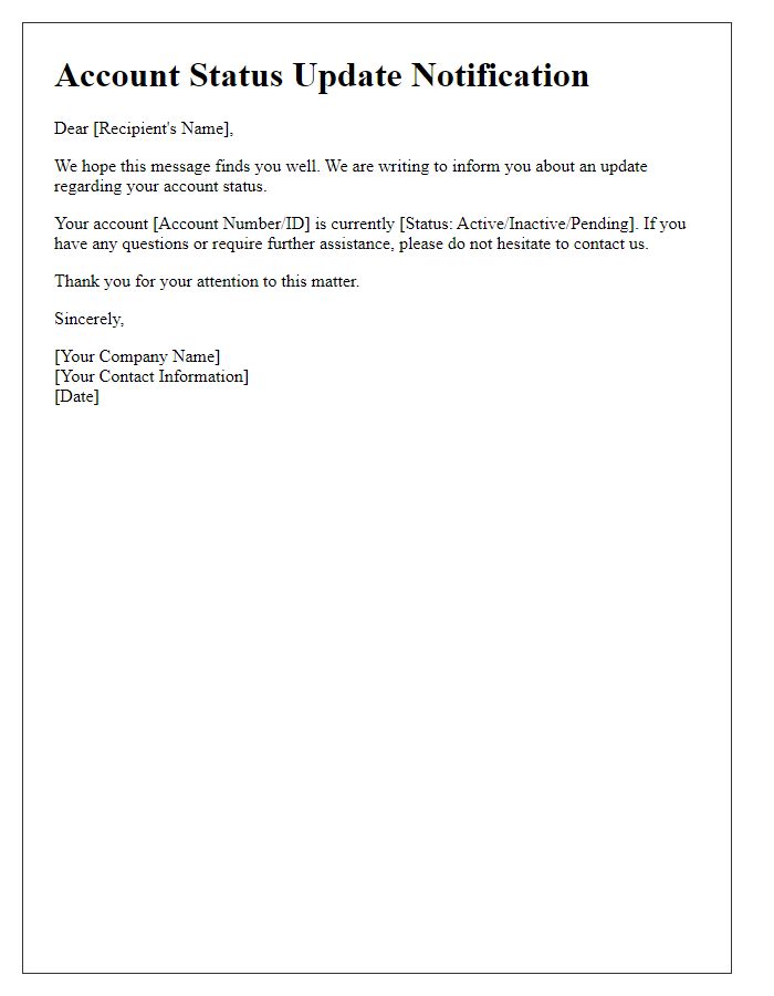 Letter template of account status update notification