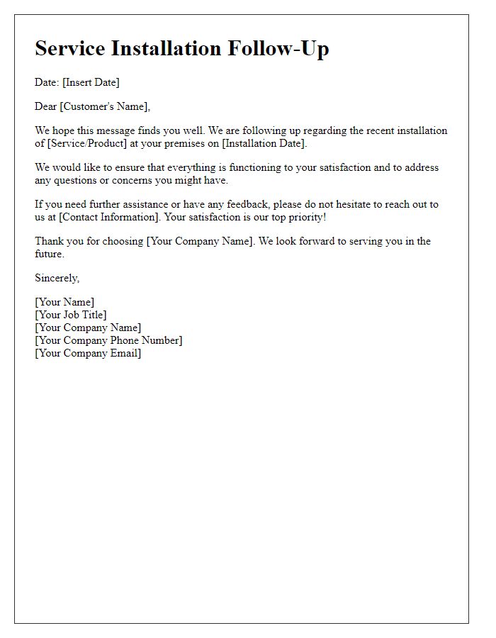 Letter template of service installation follow-up