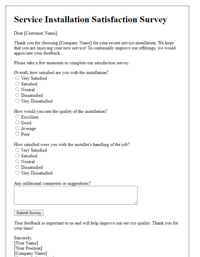 Letter template of service installation satisfaction survey