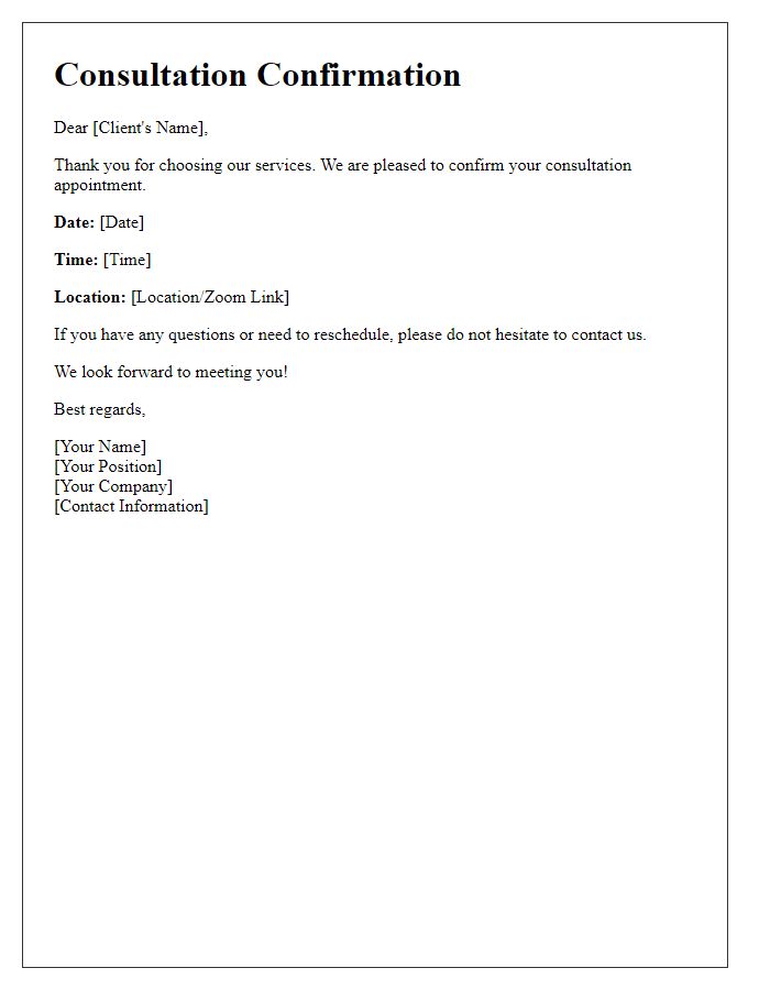 Letter template of client consultation confirmation.