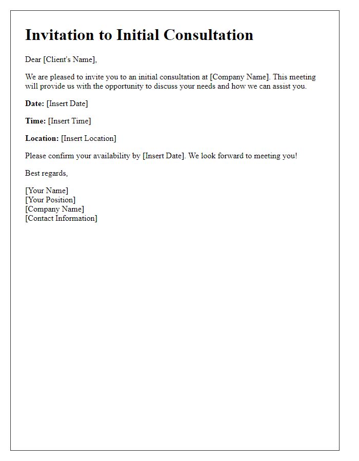 Letter template of initial consultation invitation for clients.