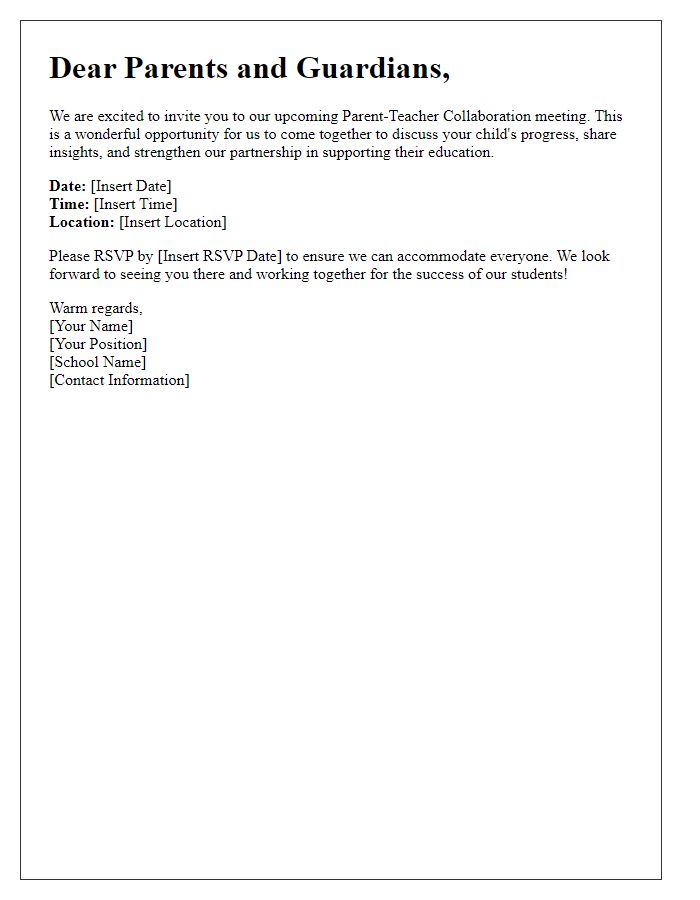 Letter template of Invitation to Parent-Teacher Collaboration