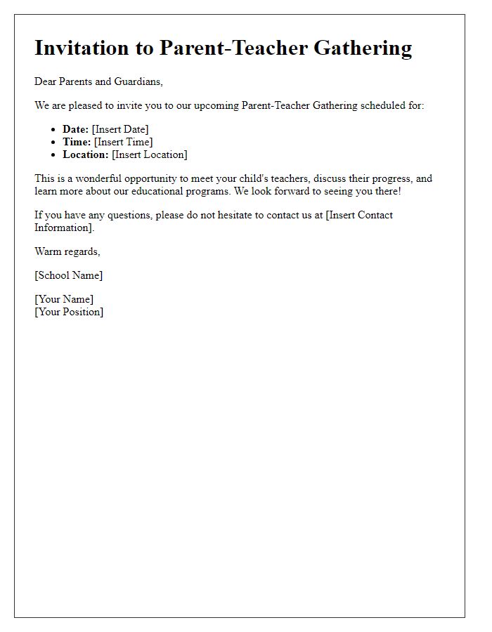 Letter template of Parent-Teacher Gathering Details