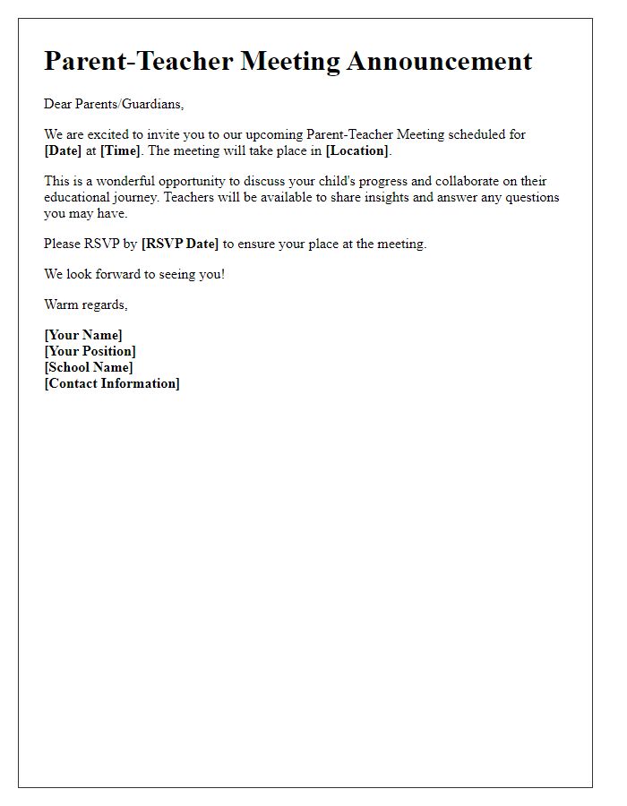 Letter template of Parent-Teacher Meeting Announcement