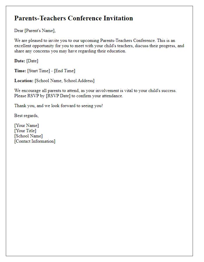 Letter template of Parents-Teachers Conference Invitation