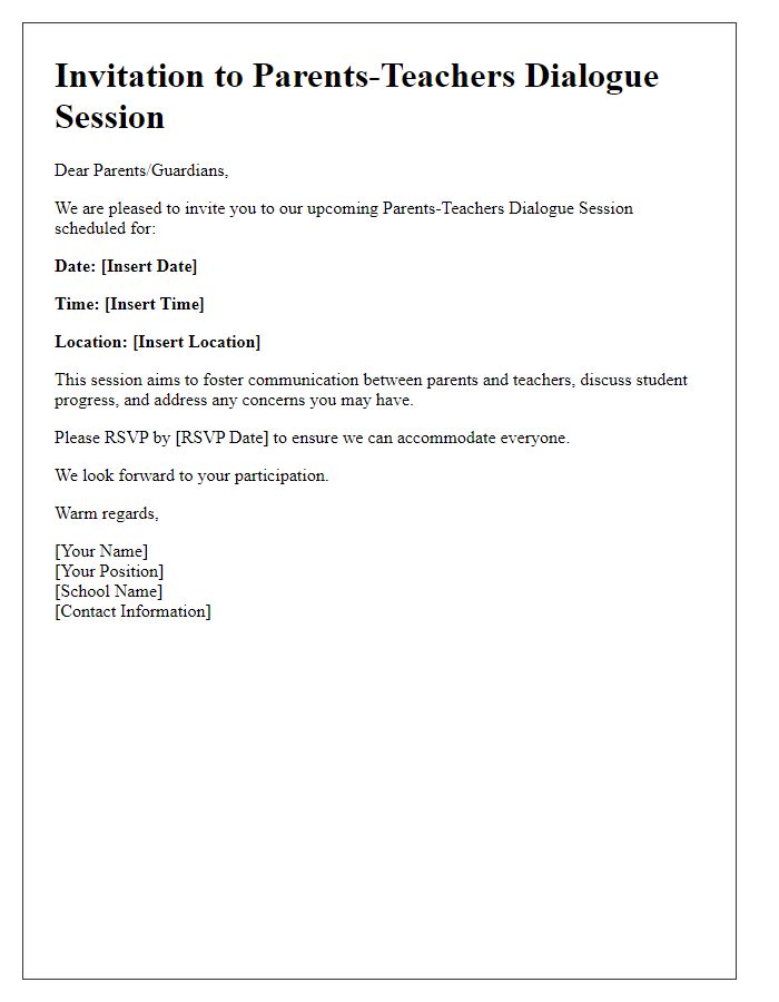 Letter template of Parents-Teachers Dialogue Session Invitation